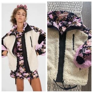 For Love And Lemons Floral Puffer Jacket - Cream and Pink BRAND NEW